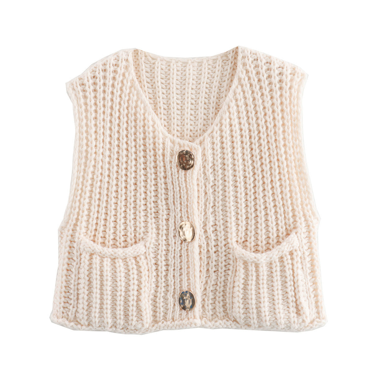 Street Wave Knit Cardigan For Women Textured Lightweight Knit With Pockets And Gold Button Detail Chic Cozy