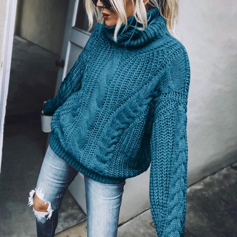 Street-Wave Chunky Cable Knit Turtleneck Sweater For Women Soft Warm Cozy Oversized Pullover