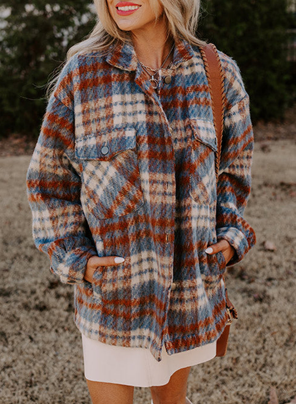 Street-wave Plaid Wool Blend Shirt Jacket For Women Cozy Warmth Versatile Everyday Wear