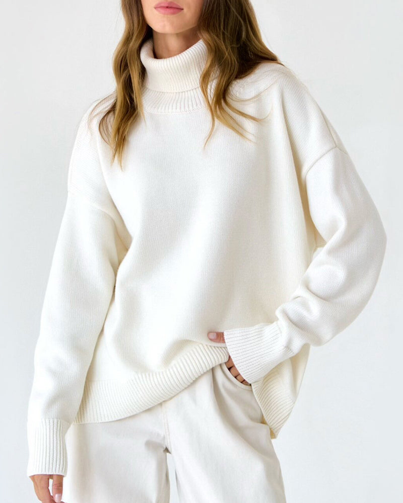 Street Wave Elegant Oversized Women's Cotton Turtleneck Sweater For Warm Comfort