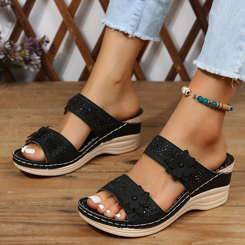Women's Wedge Slides with Comfortable Footbed and Adjustable Strap