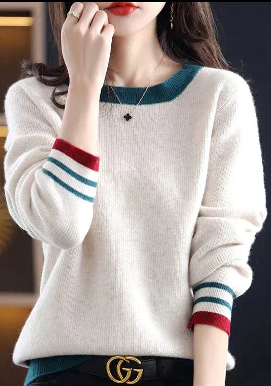 Street Wave Solid Knit Sweater For Women Soft Cozy Comfort With Elegant Colorblock Design