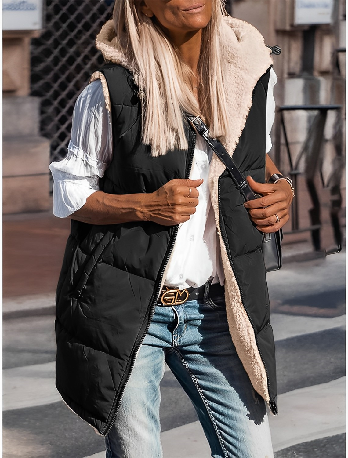 Street-wave Winter Vest For Women Fleece Lined Quilted Warmth With Cozy Sherpa Lining