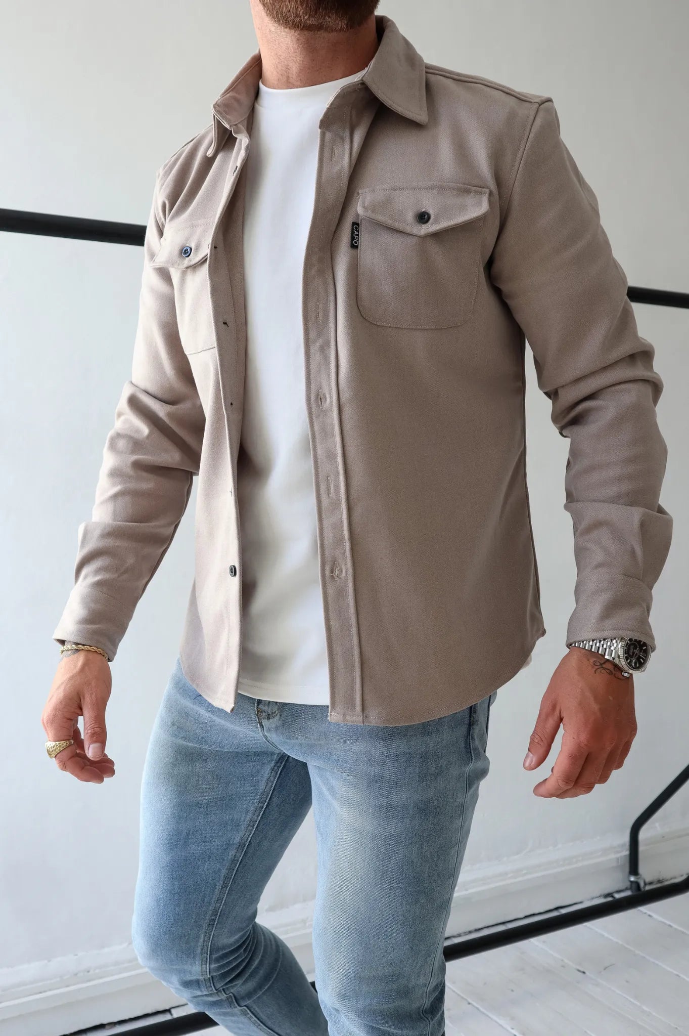 Marei Mens Shirt Jacket With Button Placket Premium Versatile Outerwear For Modern Men