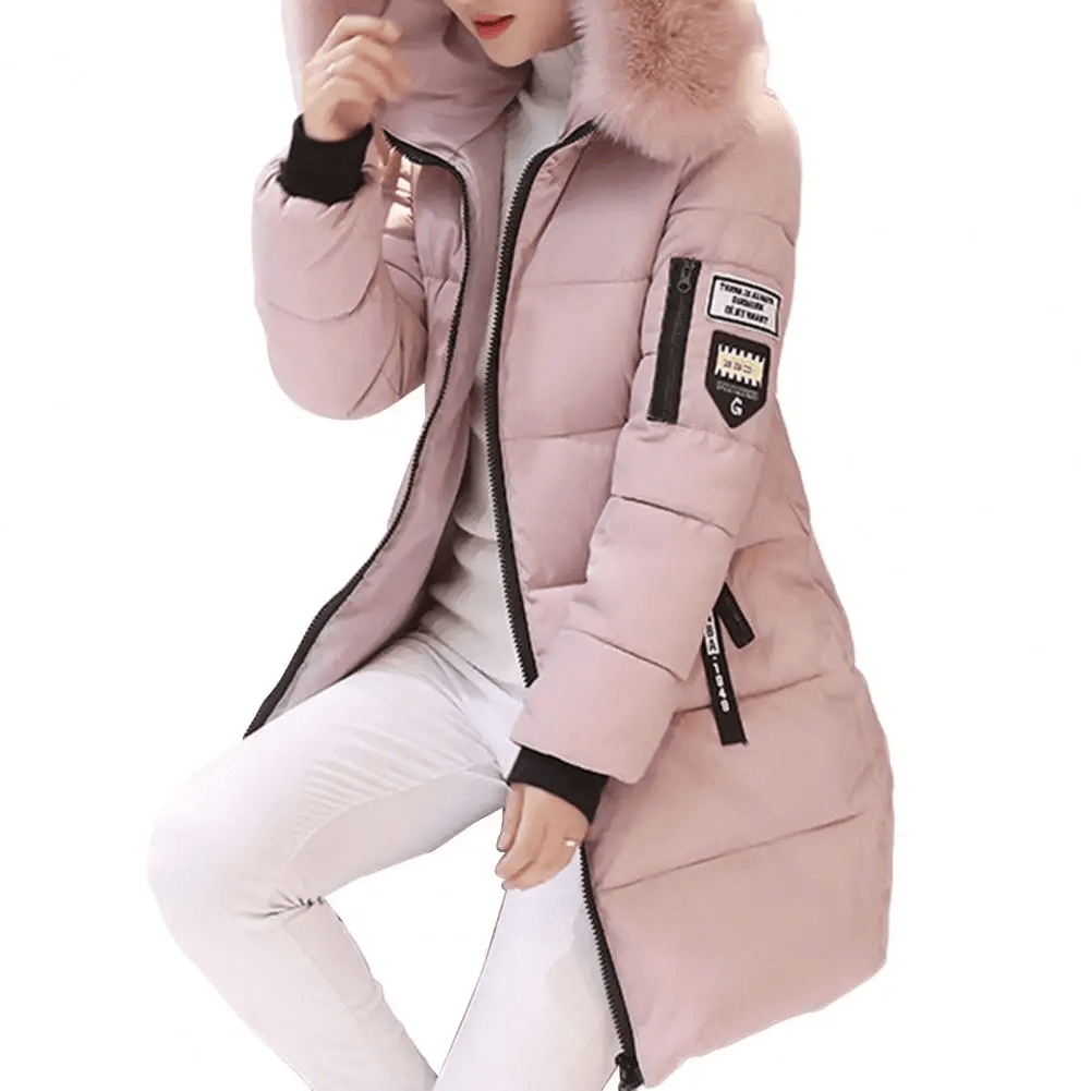 Street-Wave Windproof Puffer Coat For Women Warm Cotton Winter Jacket With Fur Trim