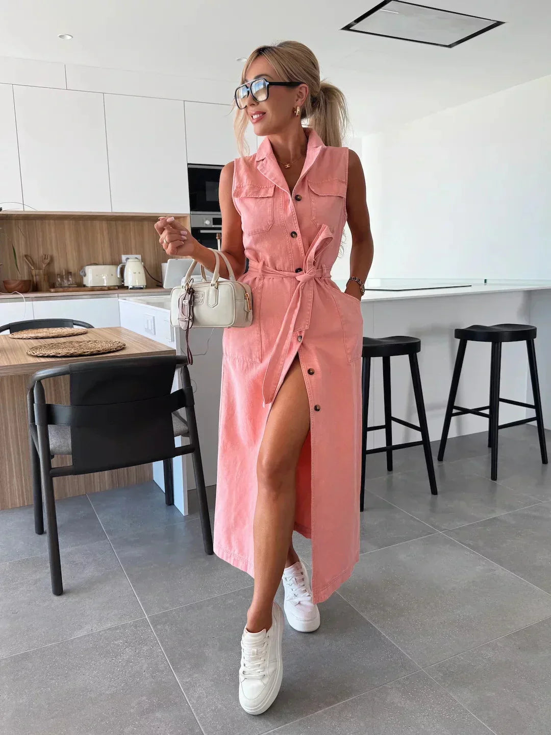 Street Wave Claire Denim Shirt Dress For Women With Adjustable Waist Cinch