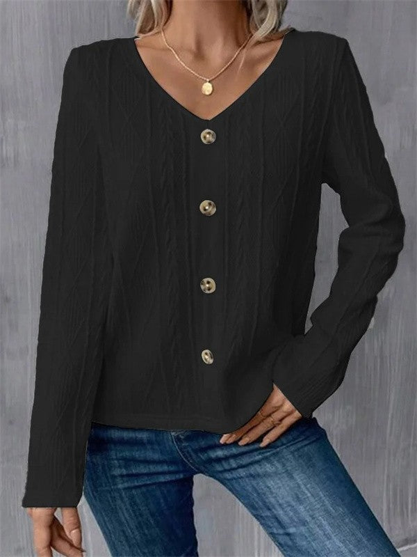 Nordisk Flair Women's Soft Knit Button Front V Neck Top Cozy Everyday Comfort