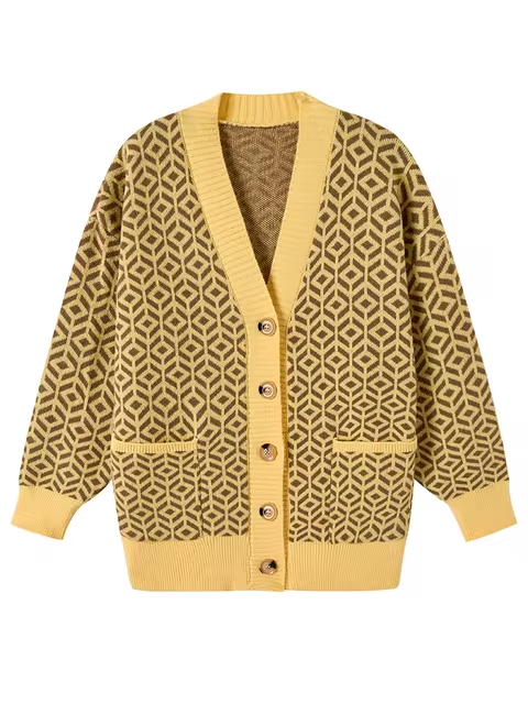 Street-wave Ulrika Geometric Cardigan For Women — Modern Comfort With Button Placket