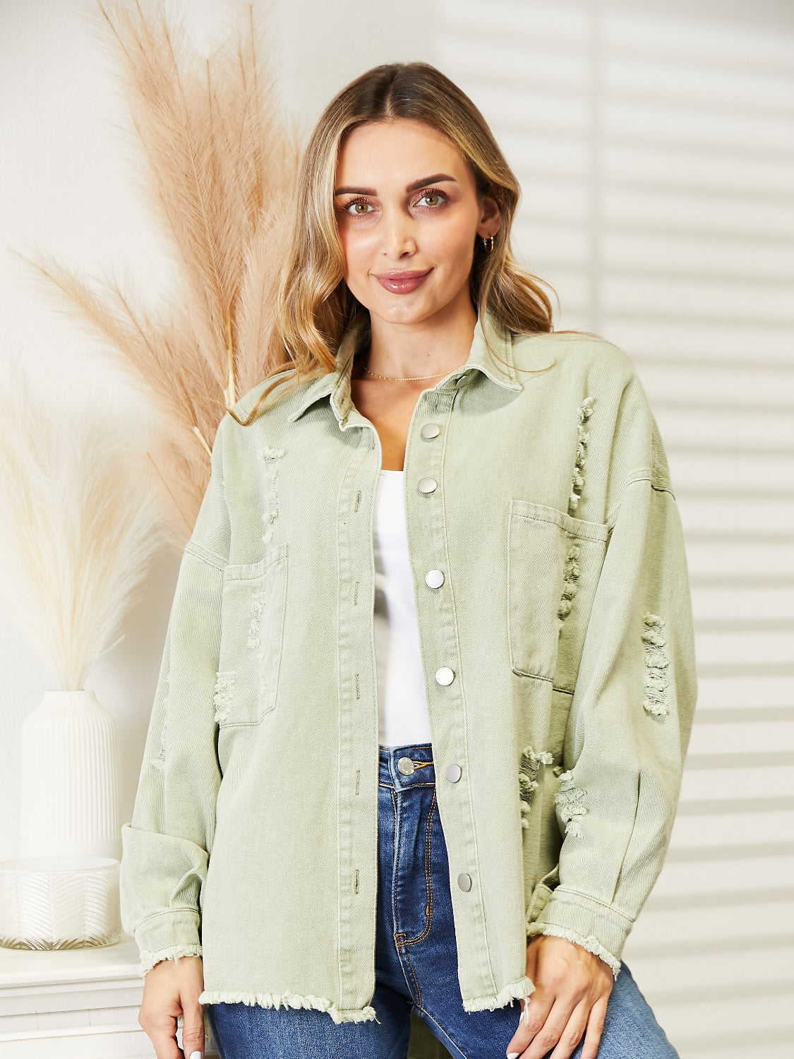 Street-wave Denim Jacket With Frayed Hem, Prewashed Vintage Style For Women Casual Everyday Wear