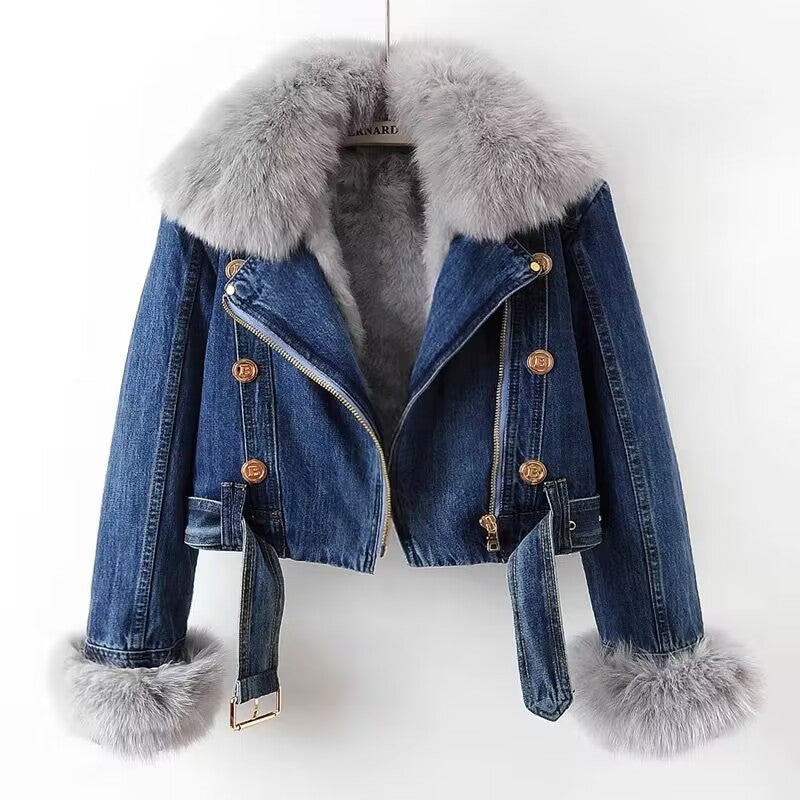 Street-Wave Denim Moto Jacket With Faux Fur Warm Winter Urban Biker Style For Cold Weather