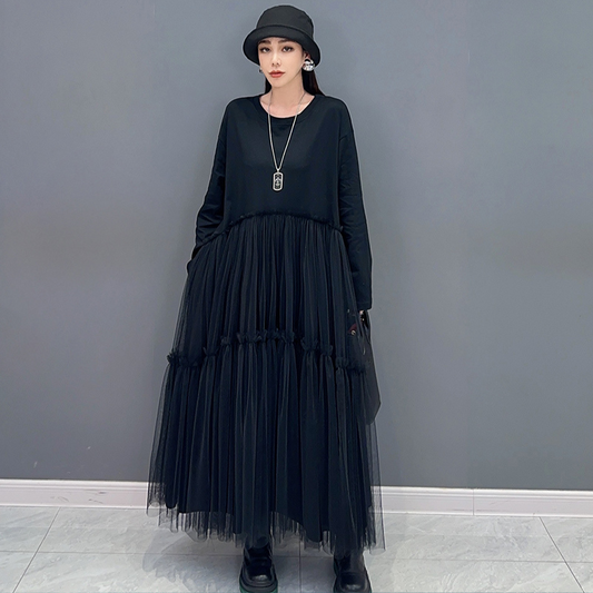 Claudia – Loose Fold Patchwork Mesh Dress - Street-Wave