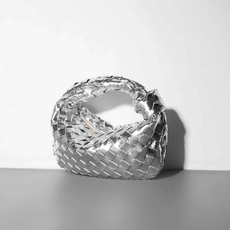 Street-wave Metallic Woven Handbag Luxurious Braided Leather Bag For Fashionable Women