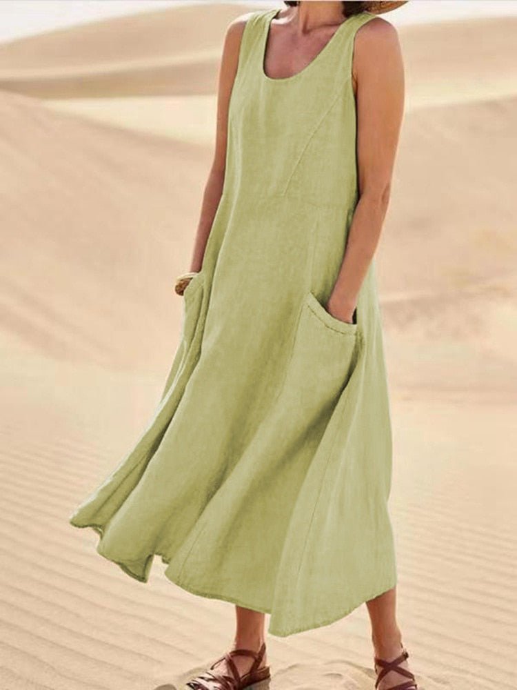 Street-wave Airy Linen Maxi Dress For Women Lightweight Breathable Summer Outfit