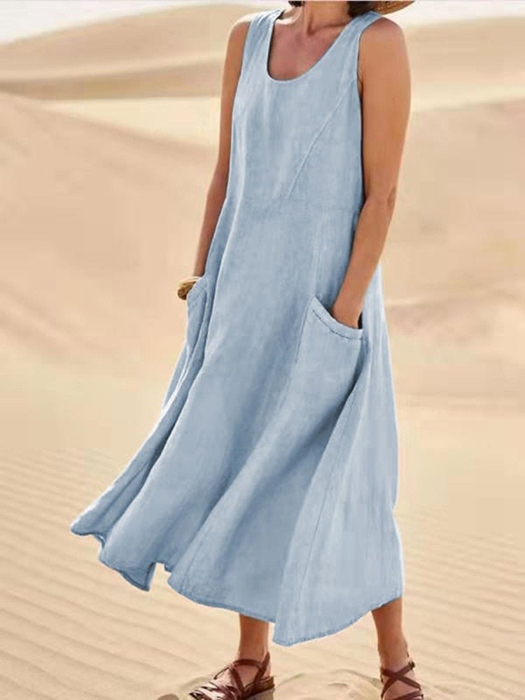 Street-wave Airy Linen Maxi Dress For Women Lightweight Breathable Summer Outfit