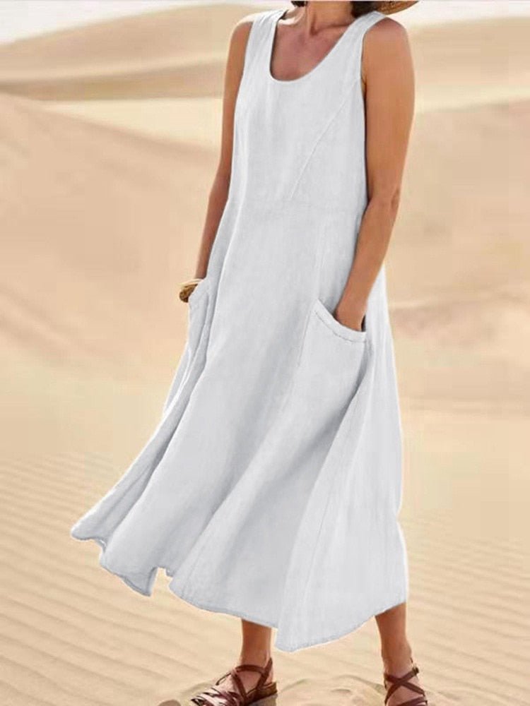 Street-wave Airy Linen Maxi Dress For Women Lightweight Breathable Summer Outfit
