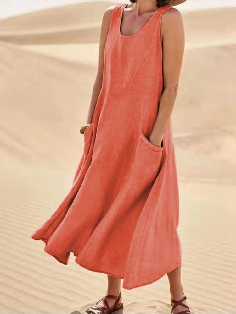 Street-wave Airy Linen Maxi Dress For Women Lightweight Breathable Summer Outfit