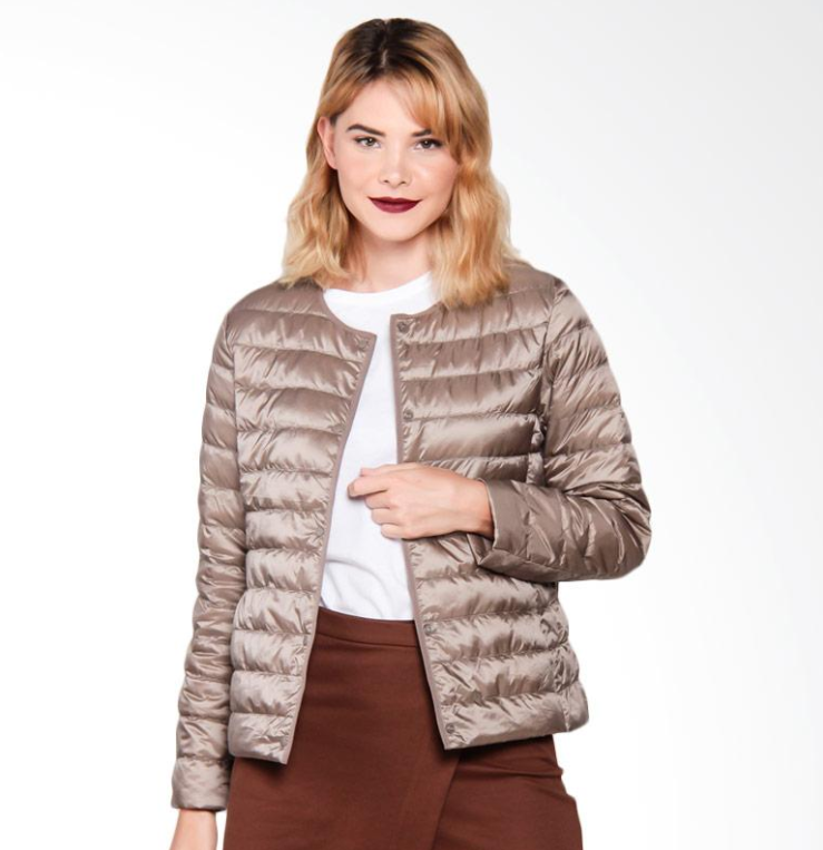 Street-wave Down Puffer Jacket Slim Collarless Packable Warmth For Women Lightweight Elegant Essential