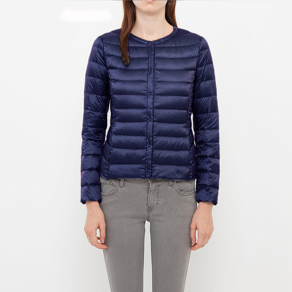 Street-wave Down Puffer Jacket Slim Collarless Packable Warmth For Women Lightweight Elegant Essential