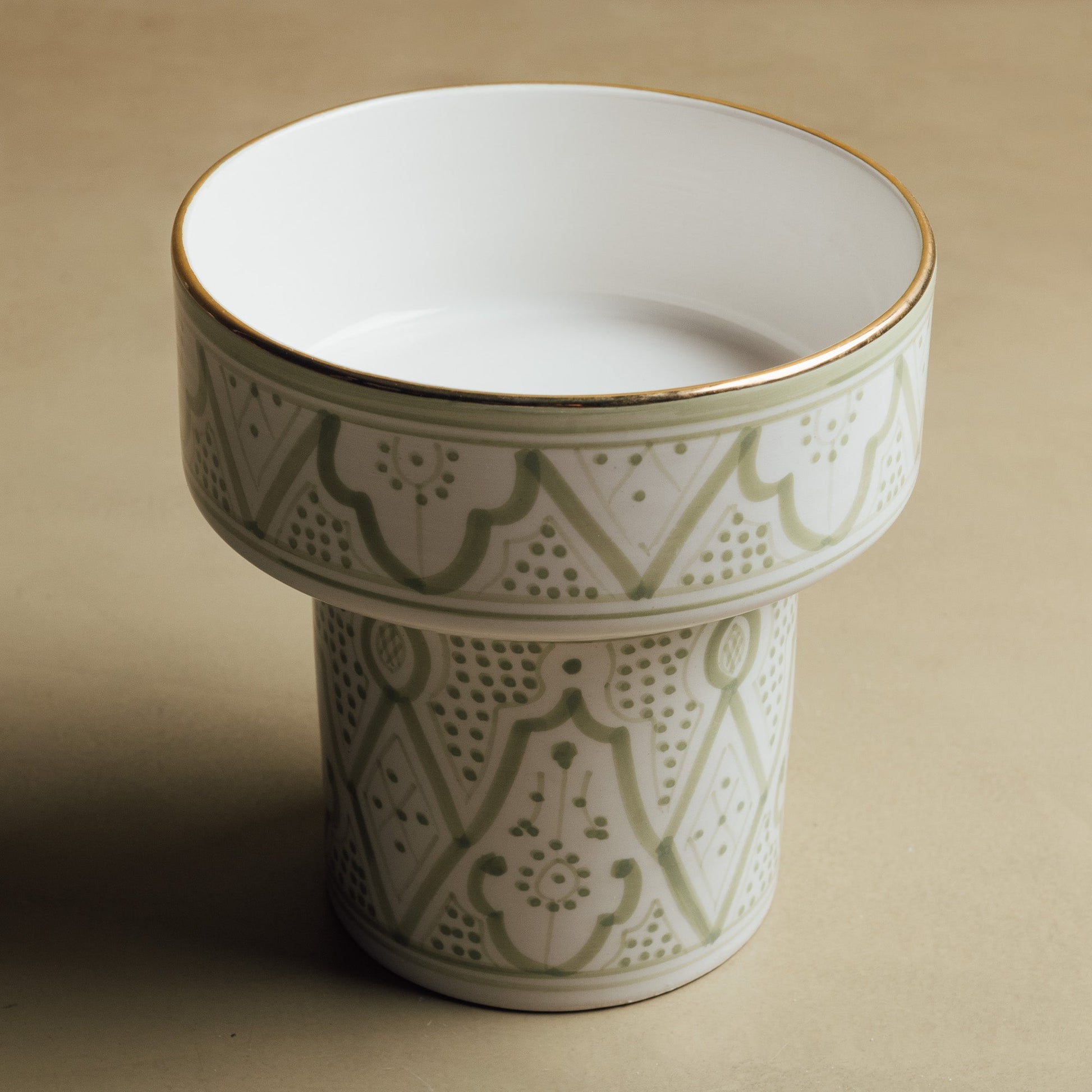Fez Green Pedestal Bowl - Handcrafted with 12 Carat Gold Accents - Street-Wave