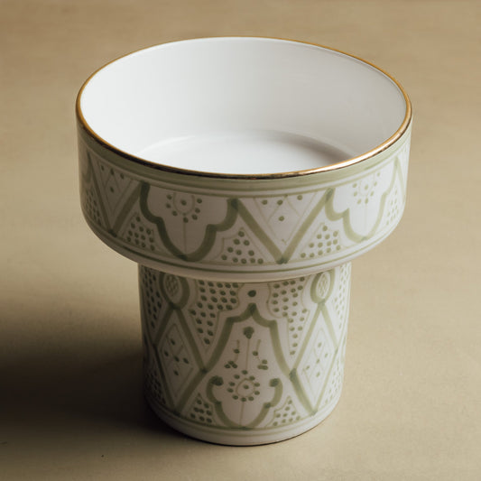 Fez Green Pedestal Bowl - Handcrafted with 12 Carat Gold Accents - Street-Wave