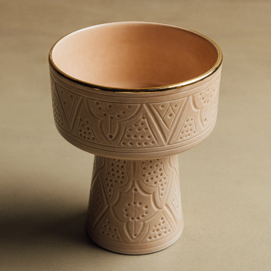 Zagora Sand Pedestal Bowl - Handcrafted with 12 Carat Gold Accents - Street-Wave