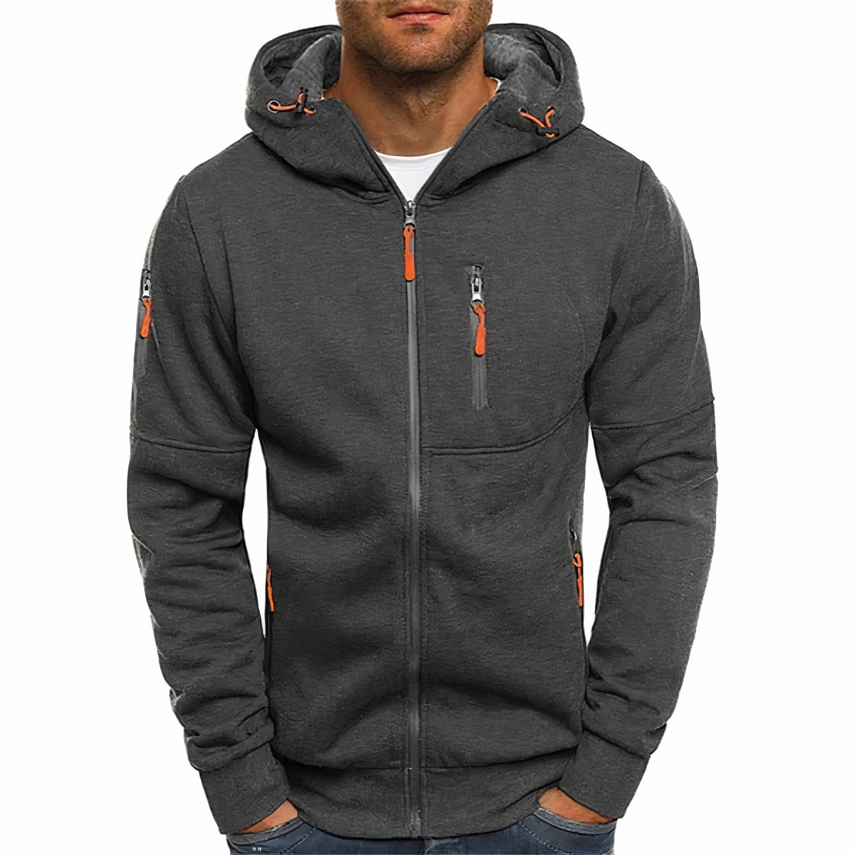 Street-wave Nathan Hooded Zip Jacket For Men - Soft Cotton-Poly Blend, Machine Washable, Modern Gentleman Style