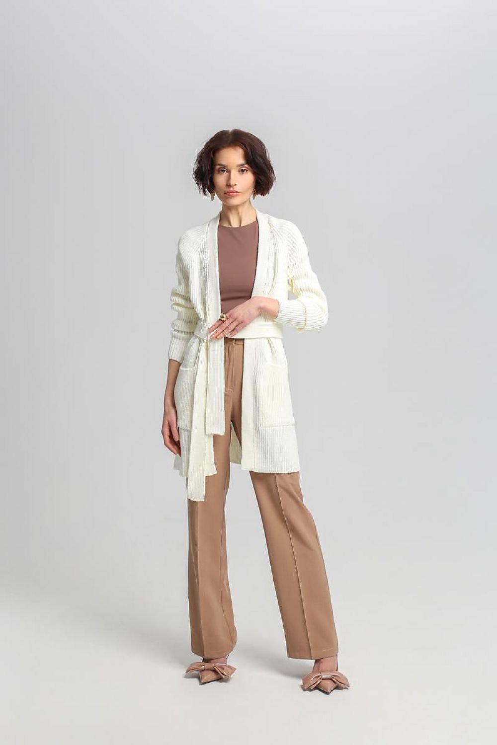 Streetwave Long Rib Knit Cardigan Belted At Waist For Elegant Warmth Women Versatile Everyday Wear
