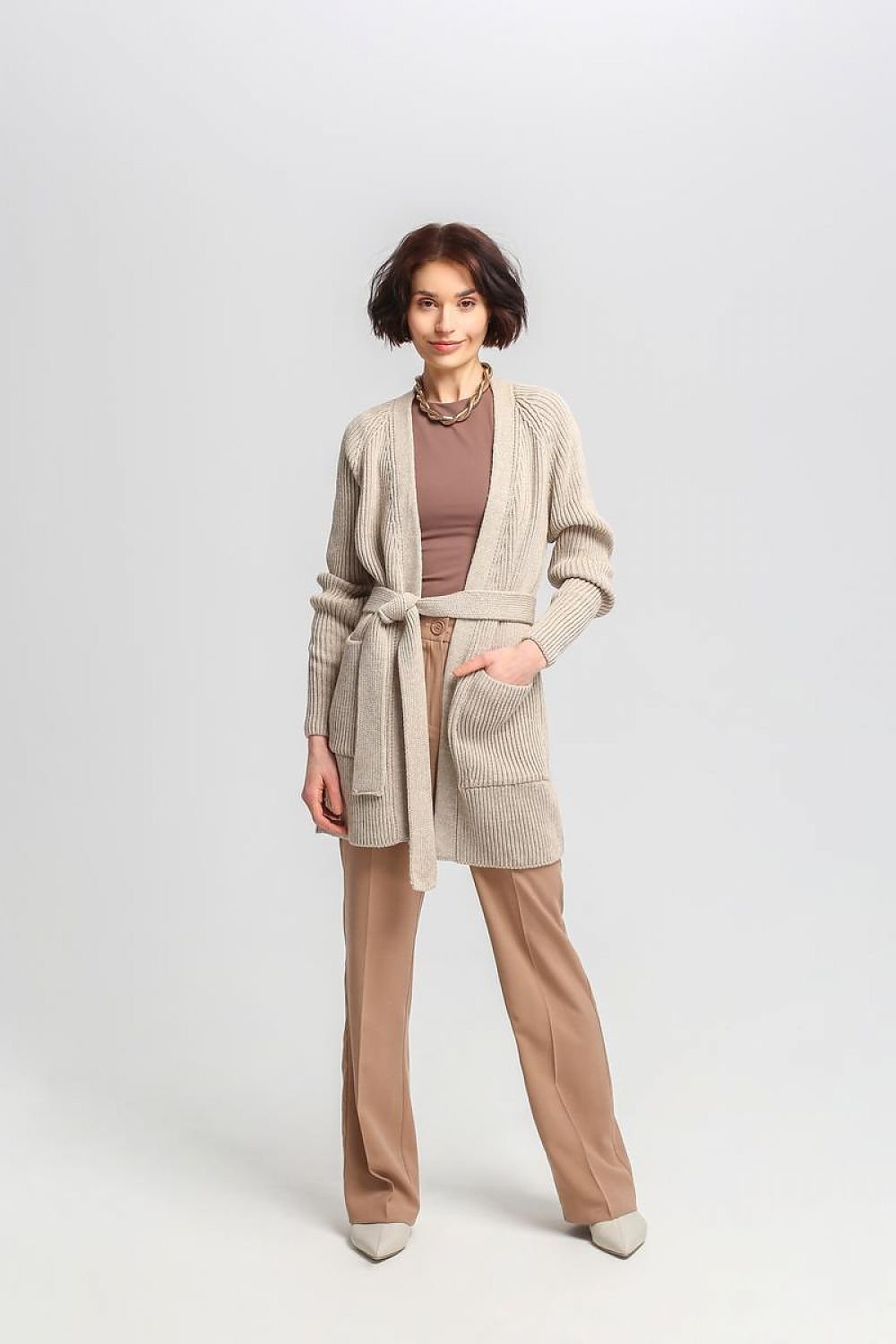 Streetwave Long Rib Knit Cardigan Belted At Waist For Elegant Warmth Women Versatile Everyday Wear