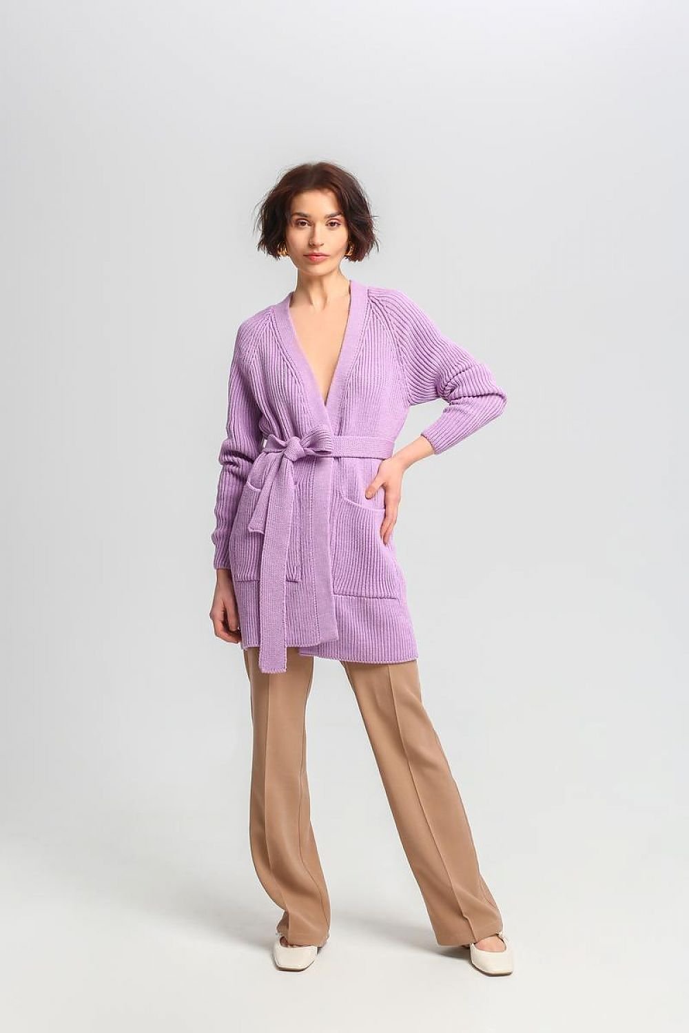 Streetwave Long Rib Knit Cardigan Belted At Waist For Elegant Warmth Women Versatile Everyday Wear