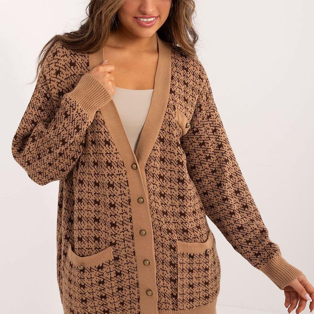 Street-wave Pattern Knit Cardigan With Button Closure Soft Warm Cozy Oversized Fit For Women