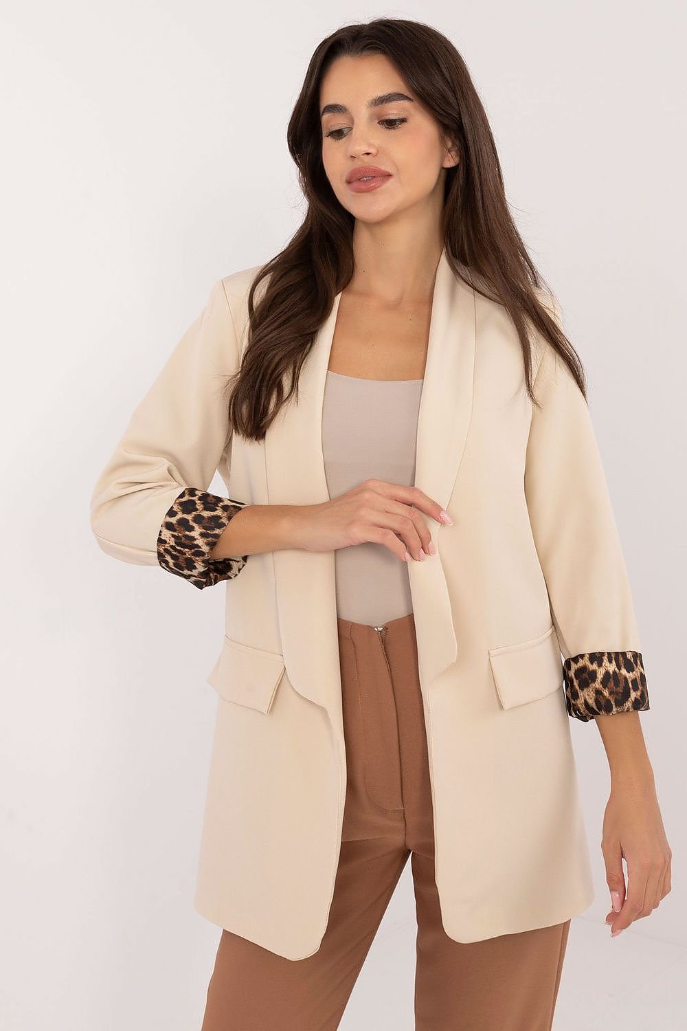 Street-Wave Leopard-Detail Blazer For Women Versatile Timeless Chic With Bold Leopard Accents