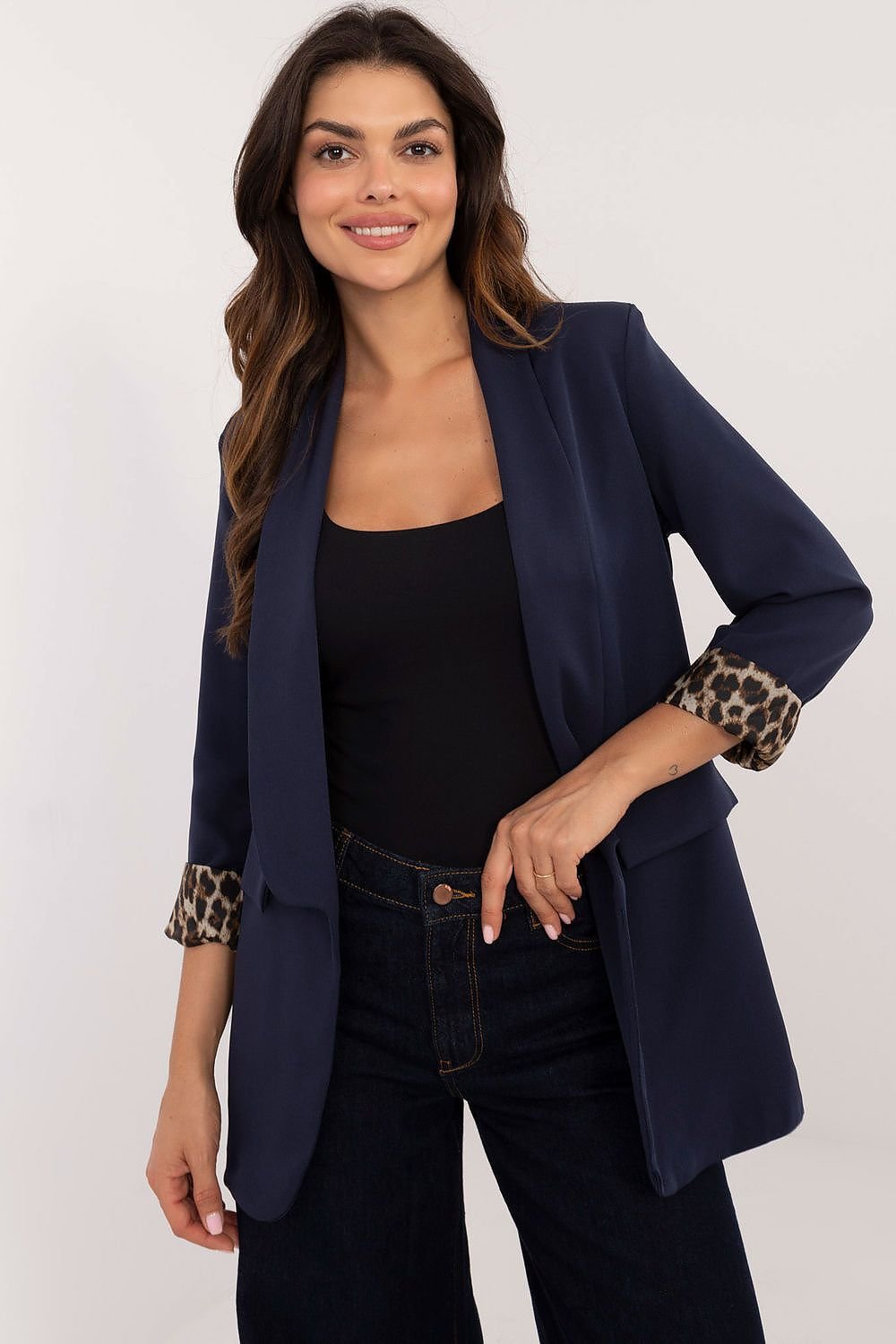 Street-Wave Leopard-Detail Blazer For Women Versatile Timeless Chic With Bold Leopard Accents