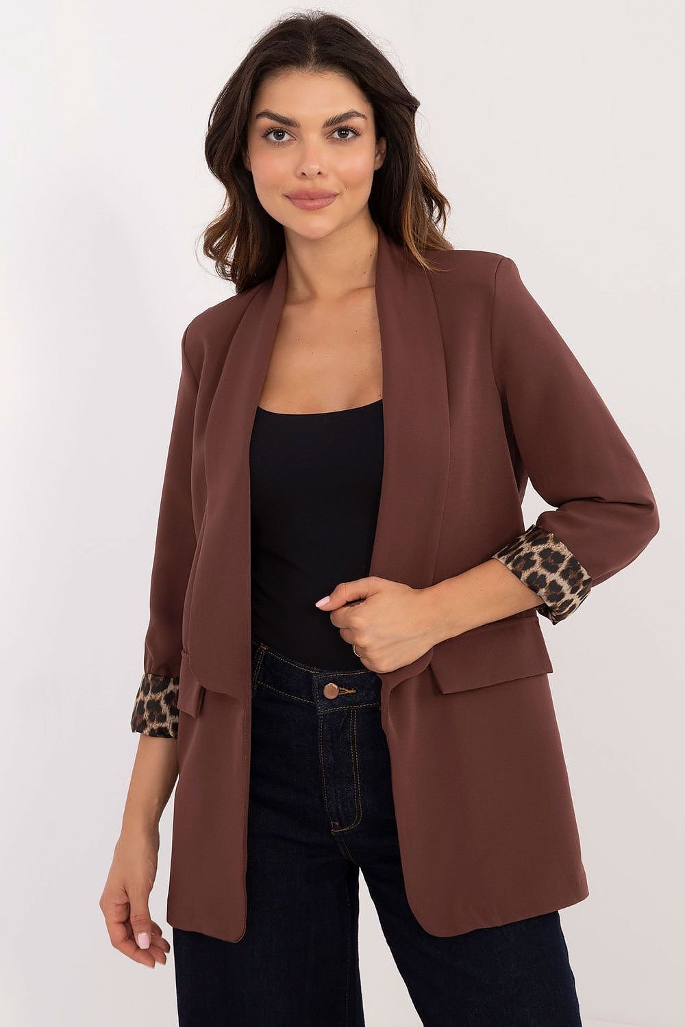 Street-Wave Leopard-Detail Blazer For Women Versatile Timeless Chic With Bold Leopard Accents
