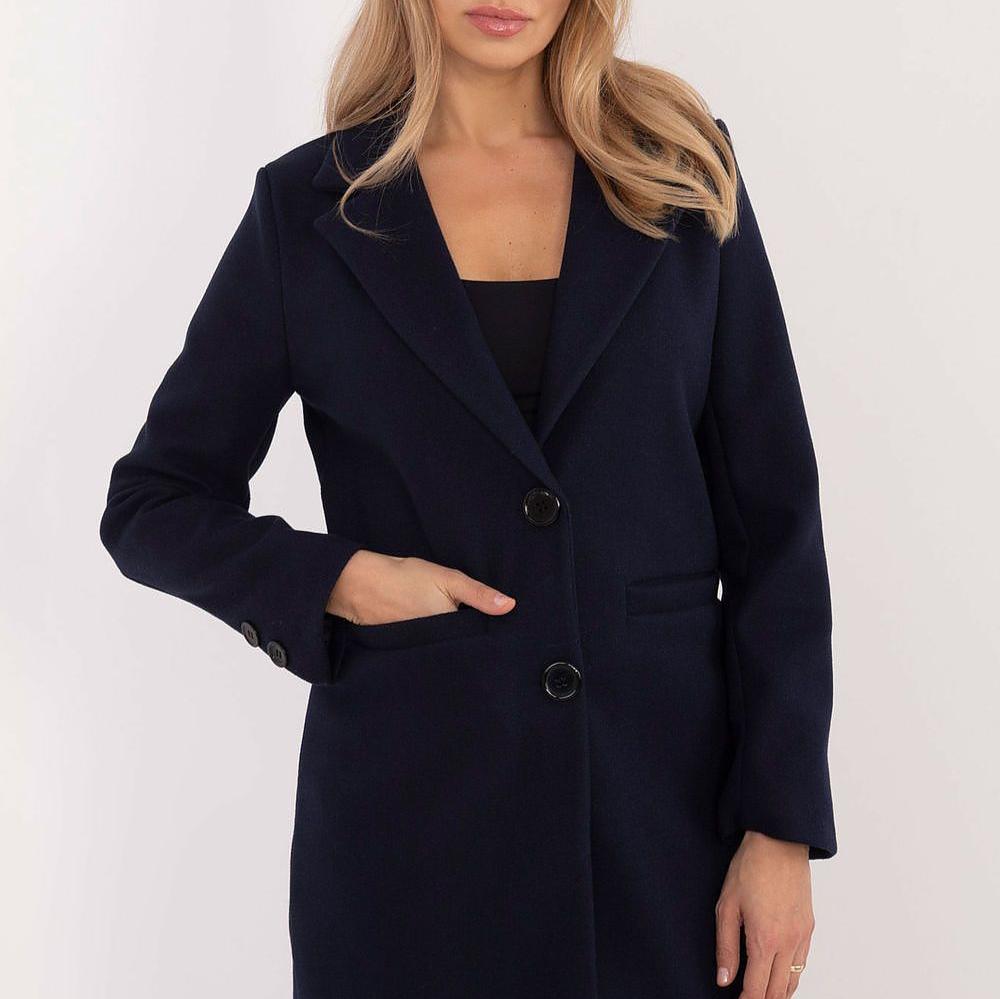 Street-wave Classic Navy Coat With Button Closure For Women, Timeless Elegance And Comfort