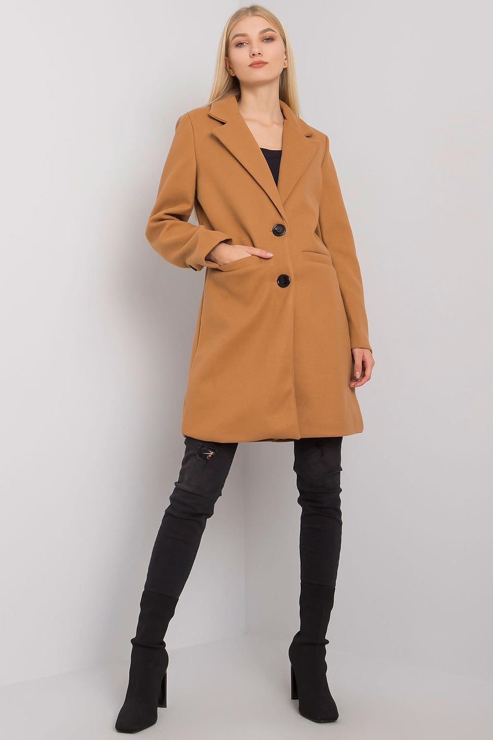 Street-wave Classic Navy Coat With Button Closure For Women, Timeless Elegance And Comfort