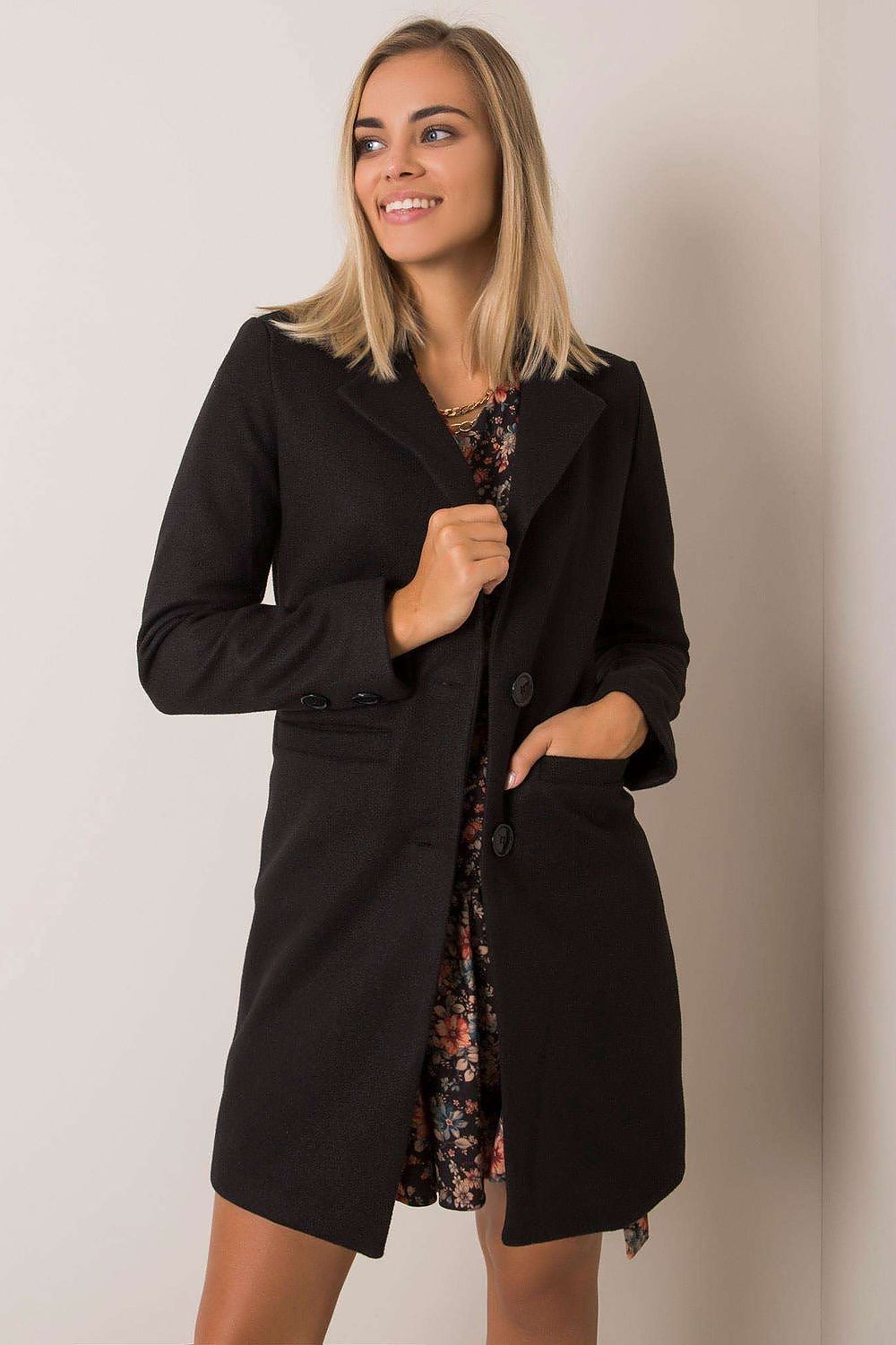 Street-wave Classic Navy Coat With Button Closure For Women, Timeless Elegance And Comfort
