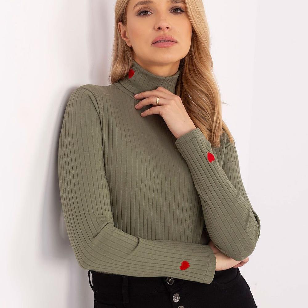 Street-wave Ribbed Turtleneck Blouse For Women, Versatile Knit Top With Decorative Details, Everyday Comfort