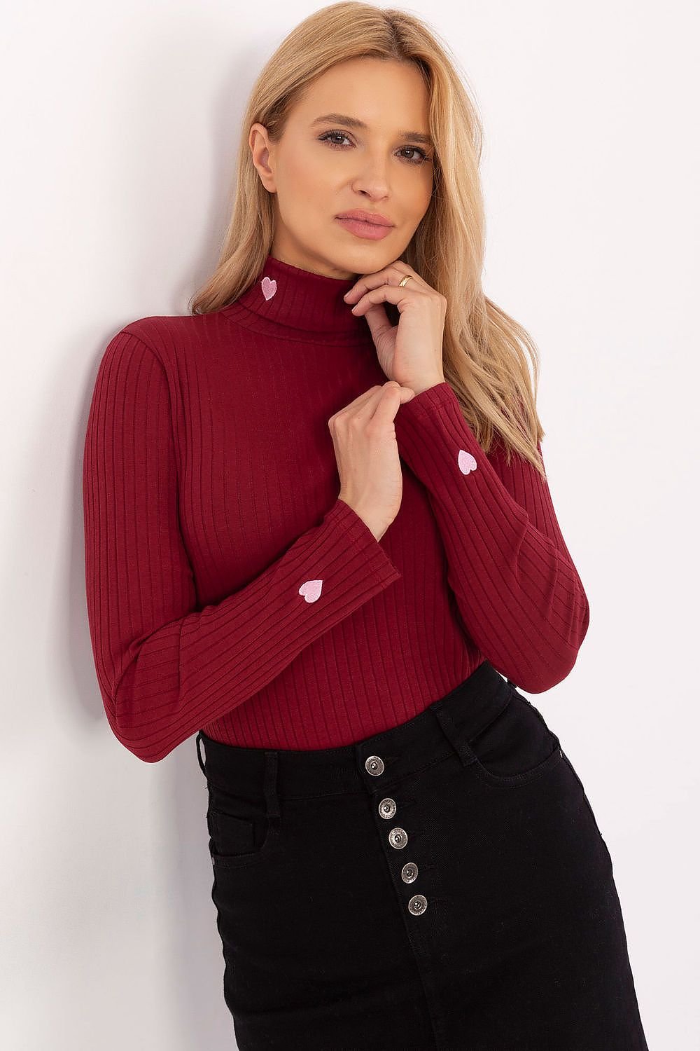 Street-wave Ribbed Turtleneck Blouse For Women, Versatile Knit Top With Decorative Details, Everyday Comfort