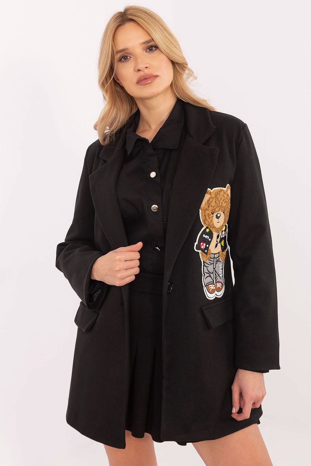 Street-Wave Bear Embroidered Blazer For Women Cozy Yet Chic Everyday Essential Wardrobe