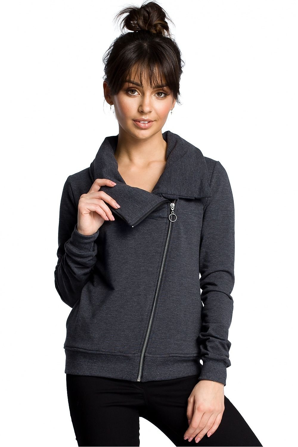 Street-Wave Asymmetrical Sweatshirt With High Collar For Women Soft Comfortable Modern Streetwear