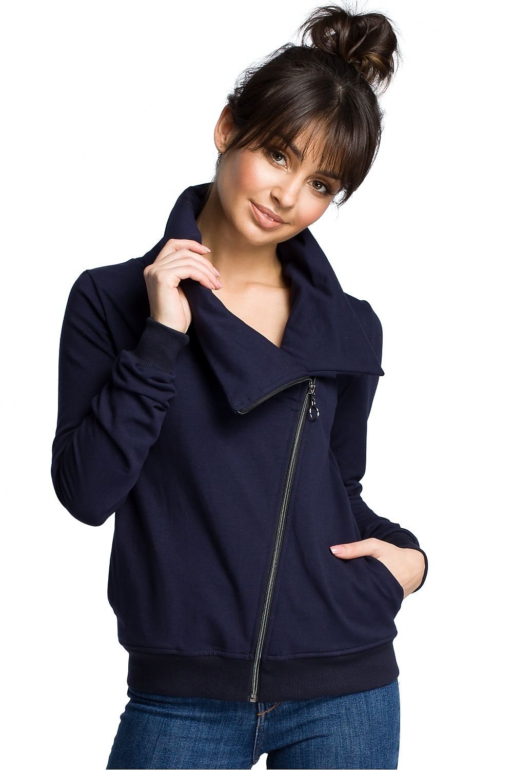Street-Wave Asymmetrical Sweatshirt With High Collar For Women Soft Comfortable Modern Streetwear