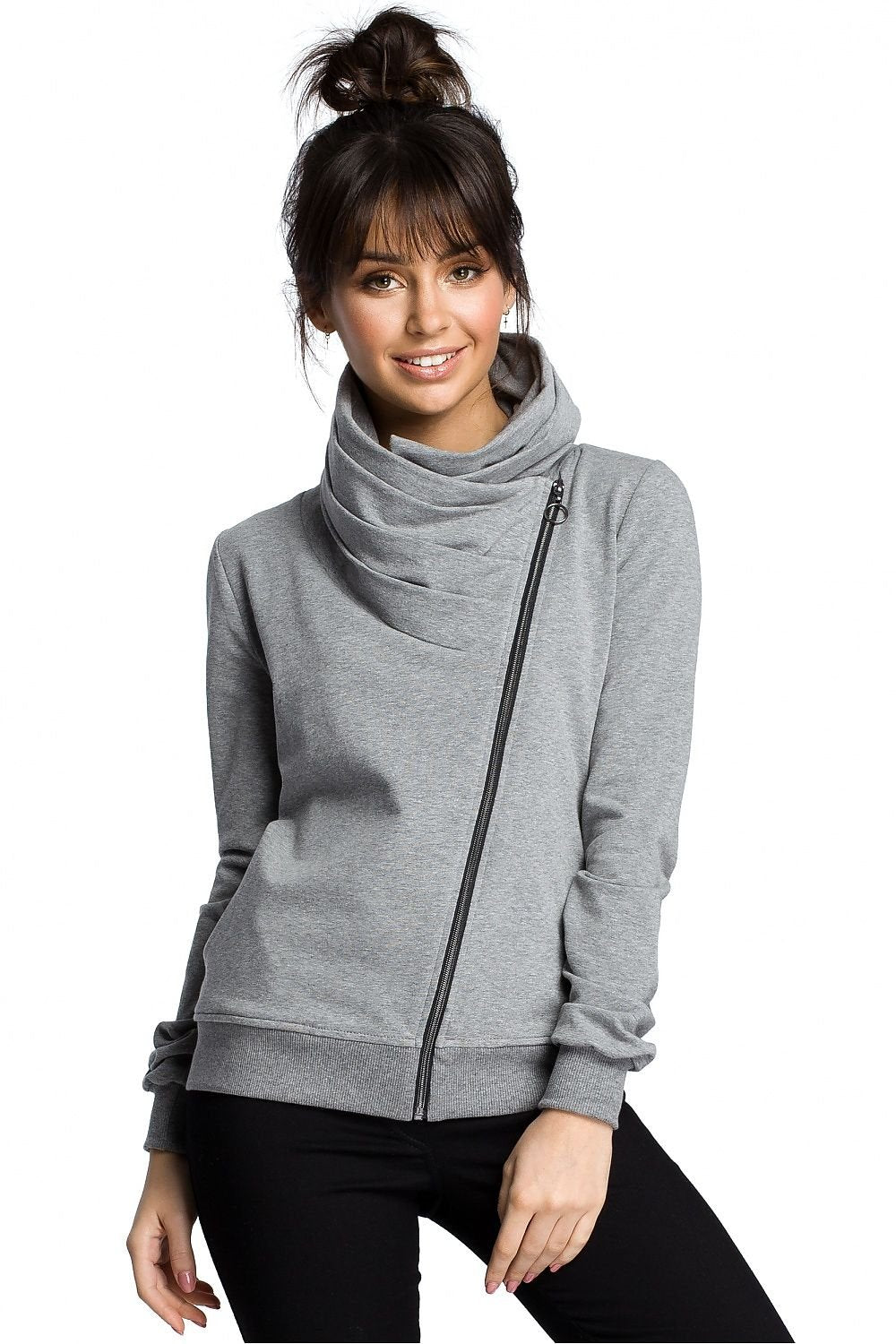 Street-Wave Asymmetrical Sweatshirt With High Collar For Women Soft Comfortable Modern Streetwear
