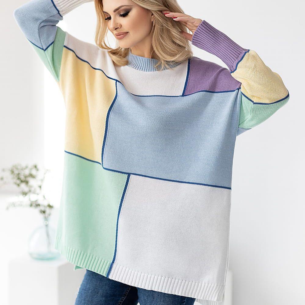 Street-wave Graphic Pattern Oversized Knit Sweater For Women, Soft Comfort, Geometric Design
