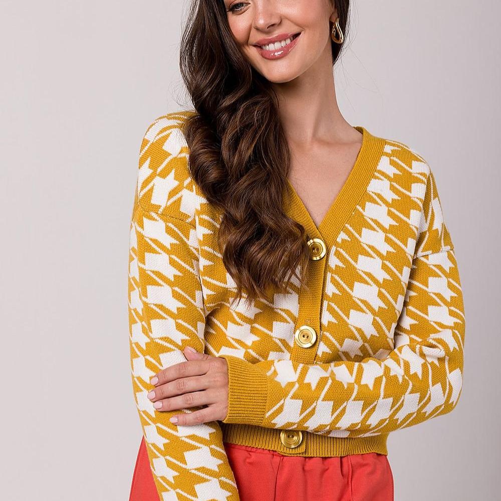 Street-Wave Womens Houndstooth Cardigan Soft Knit Timeless Pattern Effortless Style