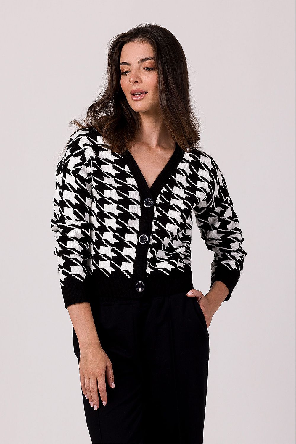Street-Wave Womens Houndstooth Cardigan Soft Knit Timeless Pattern Effortless Style