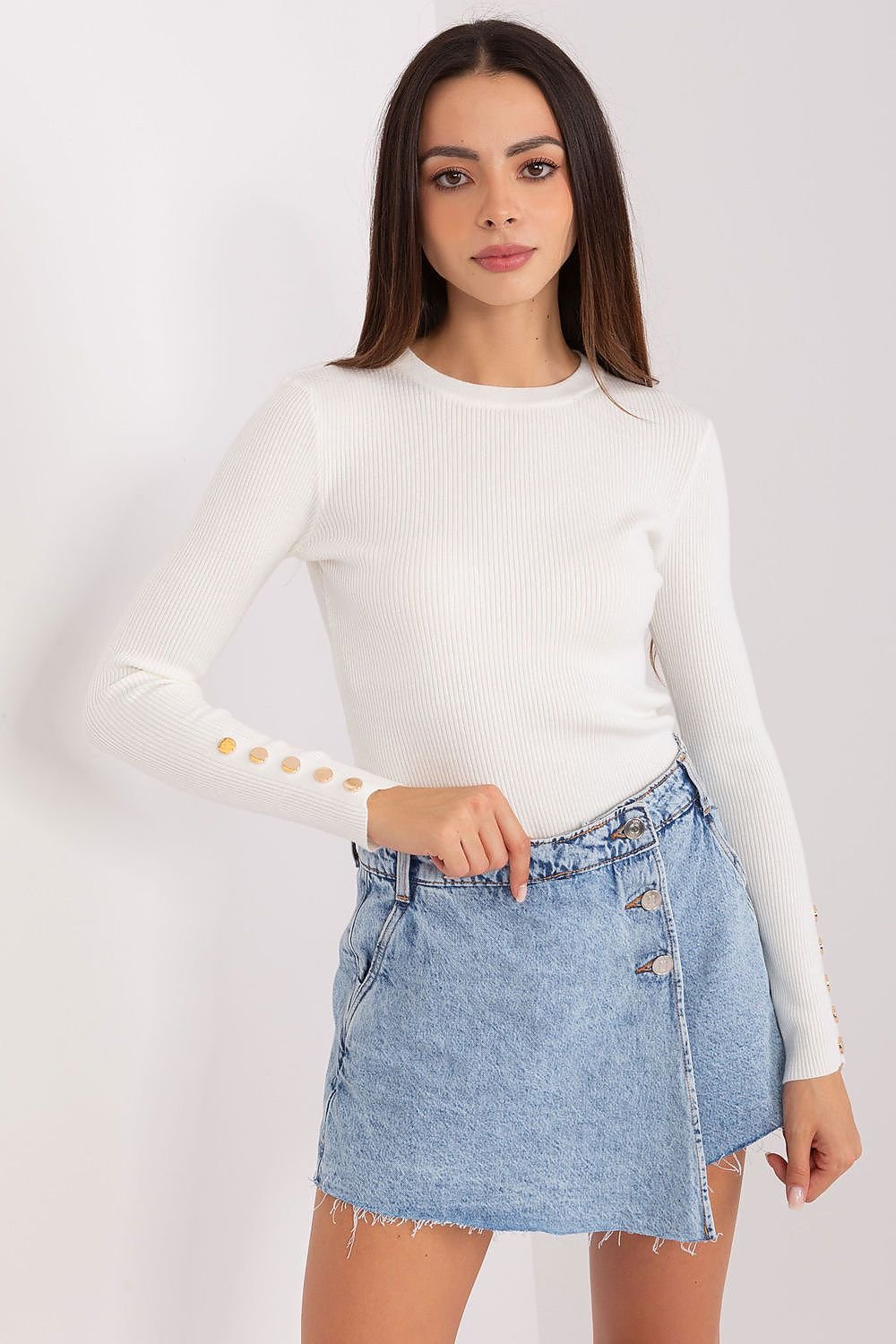 Street-wave Ribbed Knit Blouse With Button Details For Women Soft Elegant Timeless