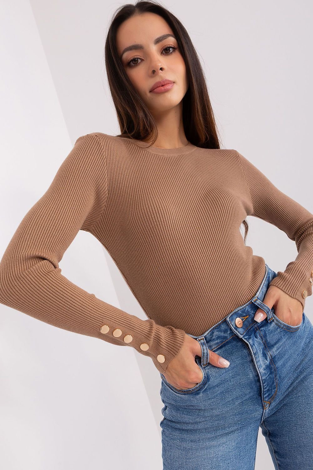 Street-wave Ribbed Knit Blouse With Button Details For Women Soft Elegant Timeless