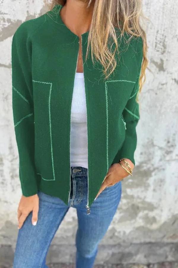 Street-Wave Womens Winter Coat Timeless Chic Zip Front Elegance With Classic Stitch Detailing