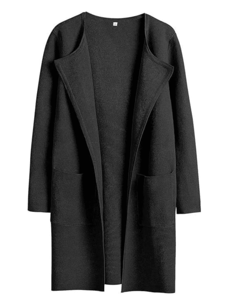 Street Wave Coat For Women With Pockets Casual Chic Long Black Coat Comfortable Everyday Wear