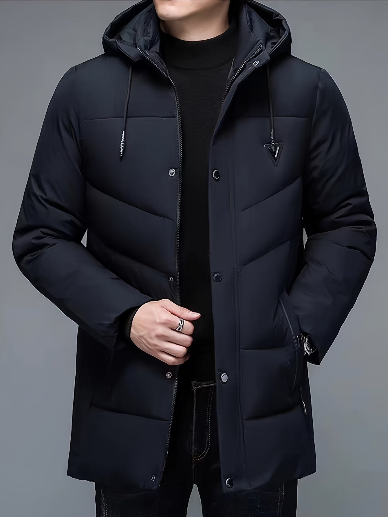 Street-wave Warm Puffer Jacket With Hood For Men Lightweight Polyester Winter Coat
